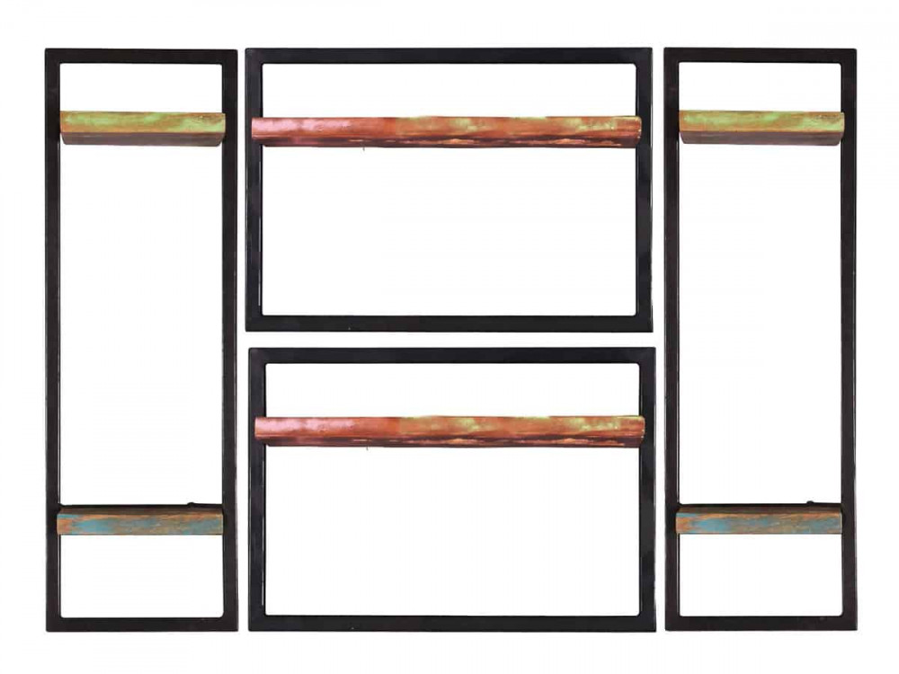 Wandregal  Shabby Chic Massivholz Metall Recycletes Holz Braun