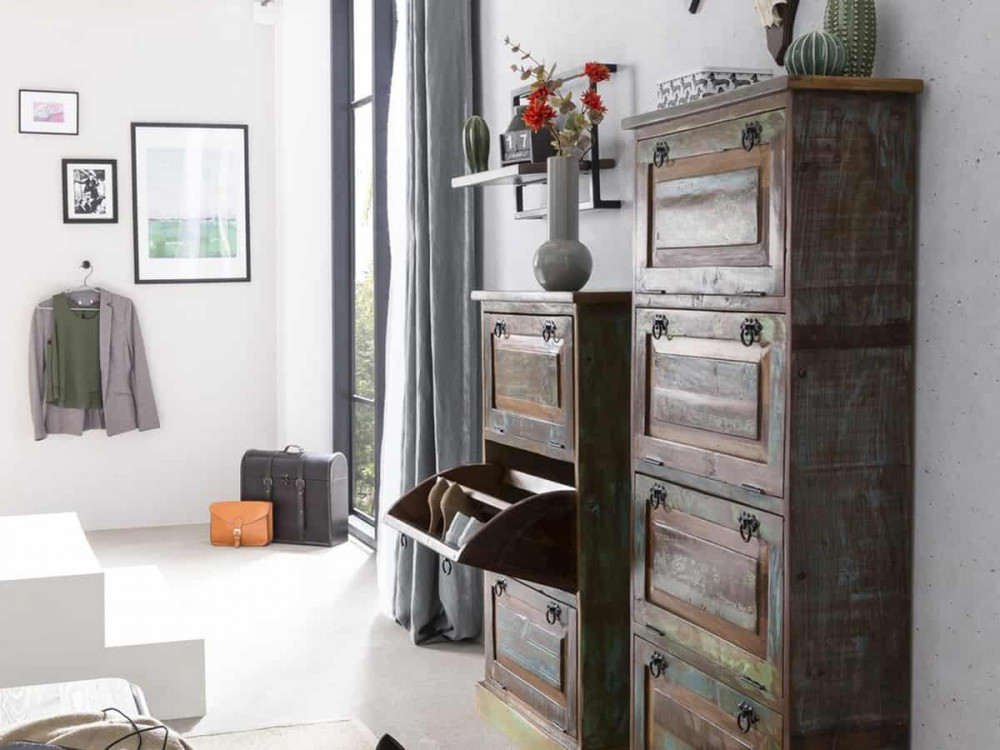 Wandregal  Shabby Chic Massivholz Metall Recycletes Holz Braun