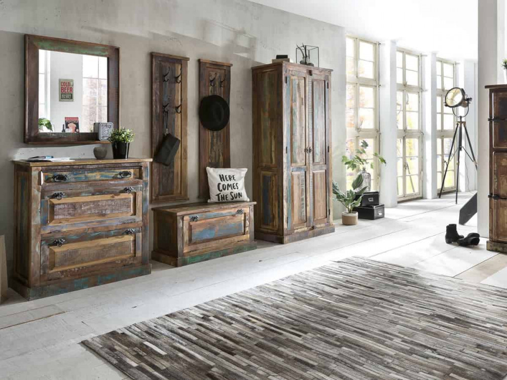 Garderobenhaken  Shabby Chic Massivholz Metall Recycletes Holz Braun