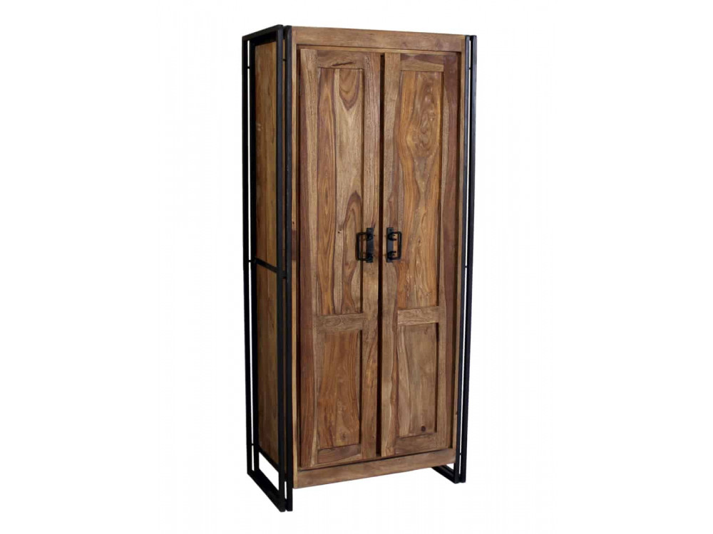 Garderobenschrank Madras Modern Massivholz Metall Akazie Braun