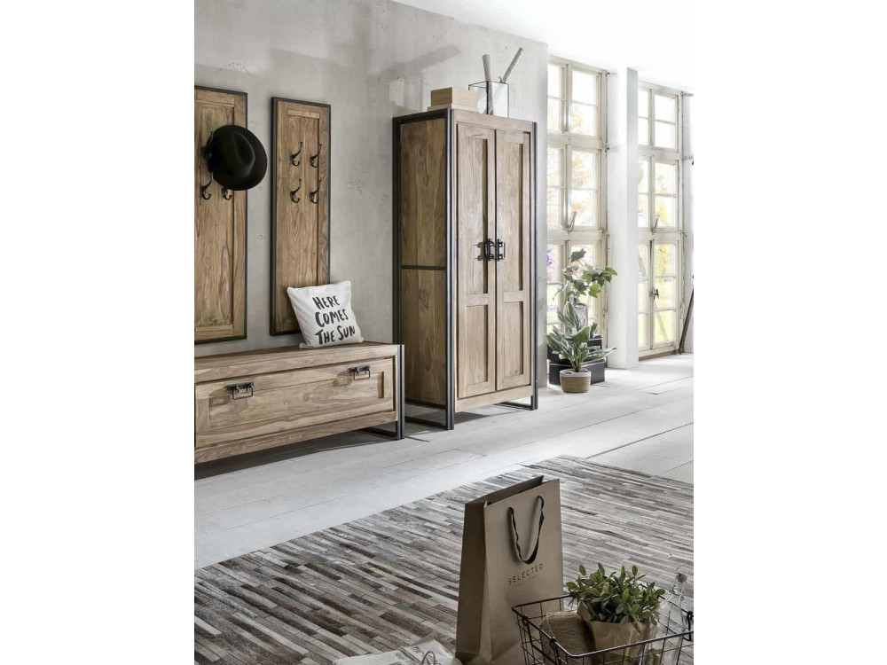 Garderobenschrank Madras Modern Massivholz Metall Akazie Braun
