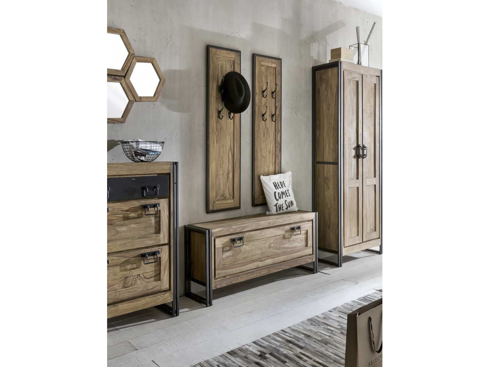 Garderobenständer Madras Modern Massivholz Metall Akazie Braun