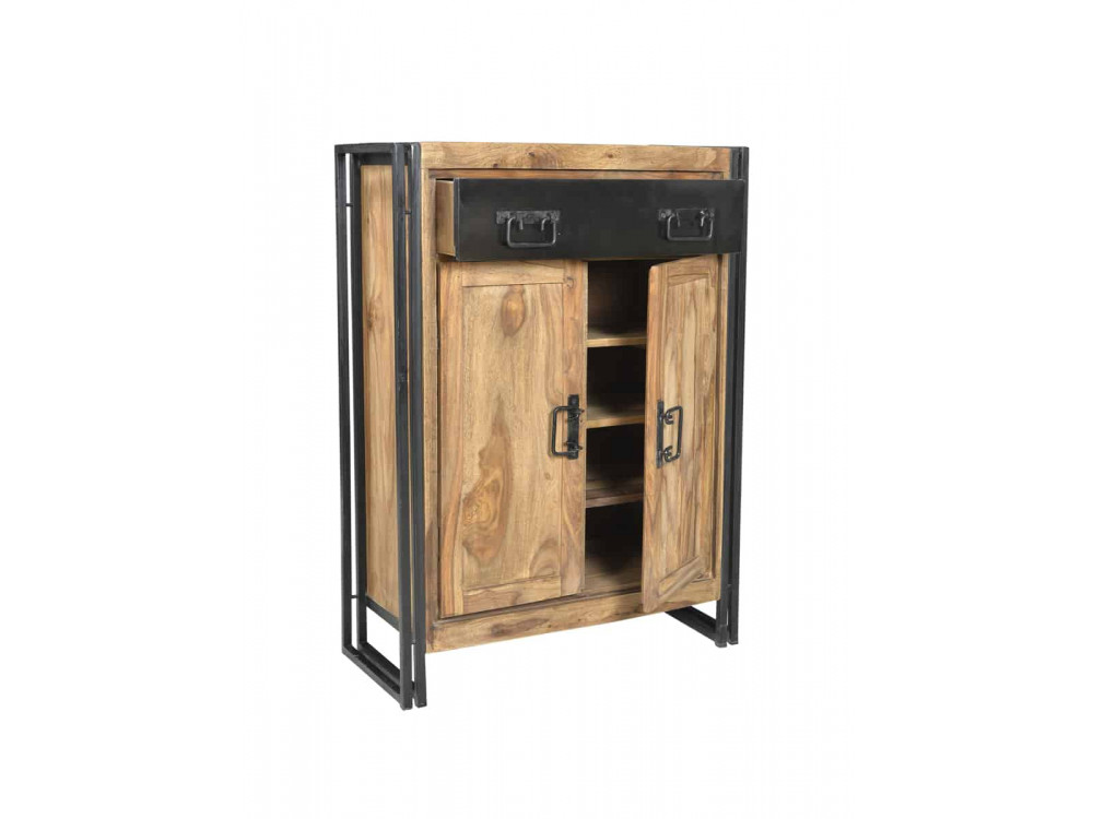 Highboard Madras Modern Massivholz Metall Akazie Braun