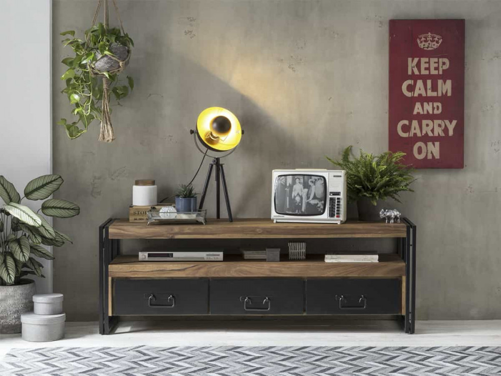 Lowboard Madras Modern Massivholz Metall Akazie Braun