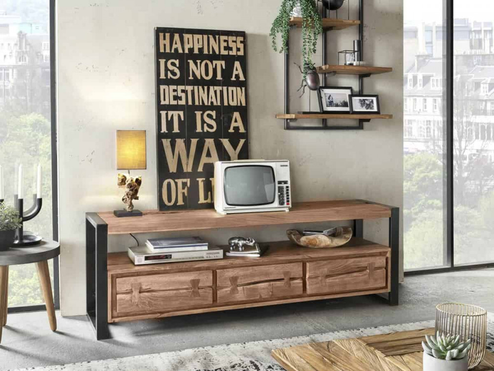 Lowboard  Modern Massivholz Metall Akazie Akazie natur