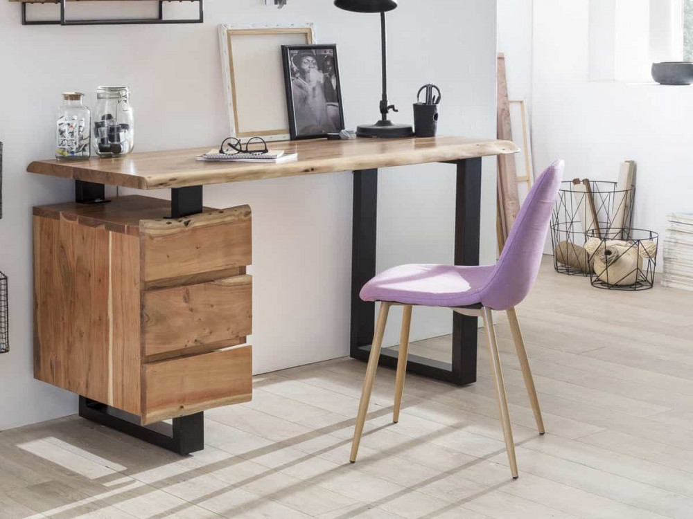 Schreibtisch  Modern Massivholz Metall Akazie Akazie natur