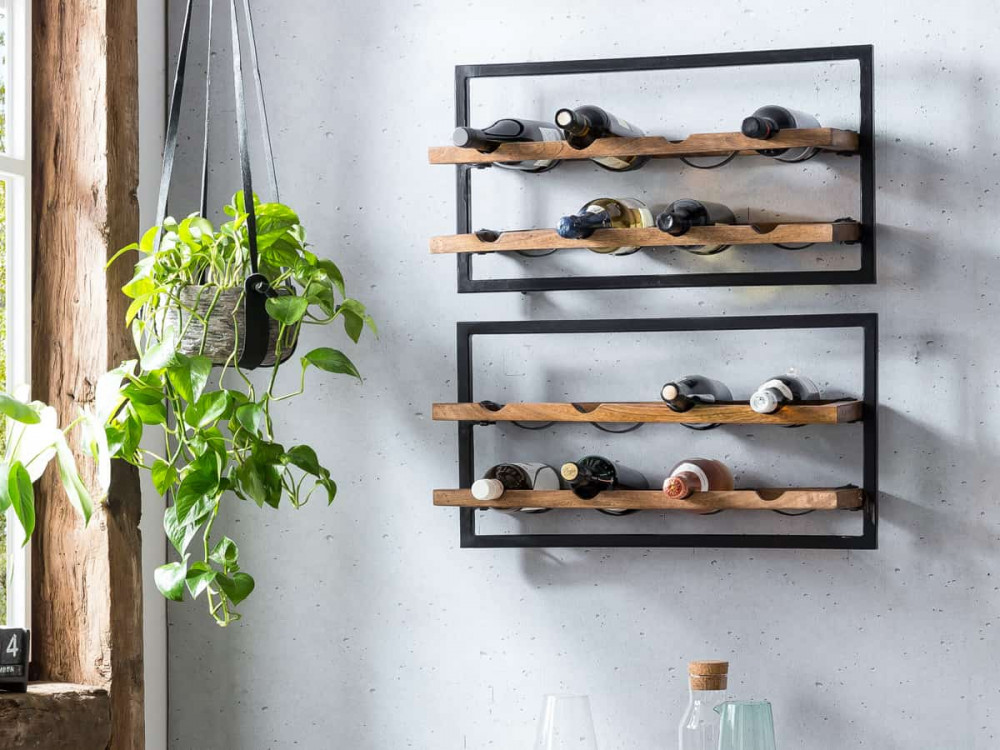 Weinregal Madras Modern Massivholz Metall Mango Braun