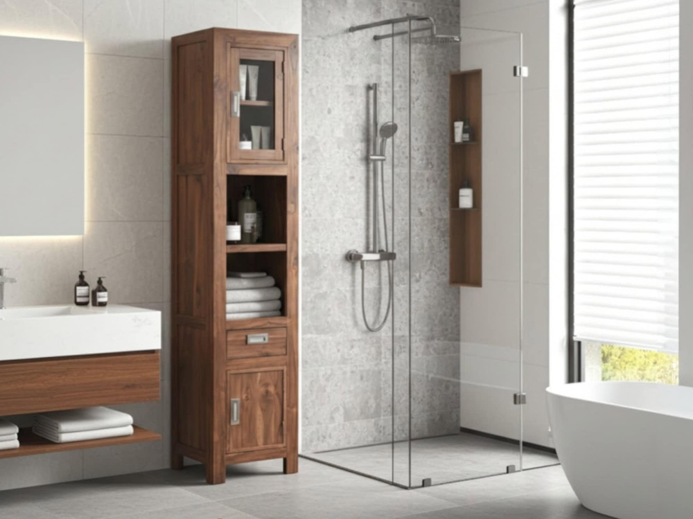 Hochschrank Bhatang Modern Massivholz Teak Braun