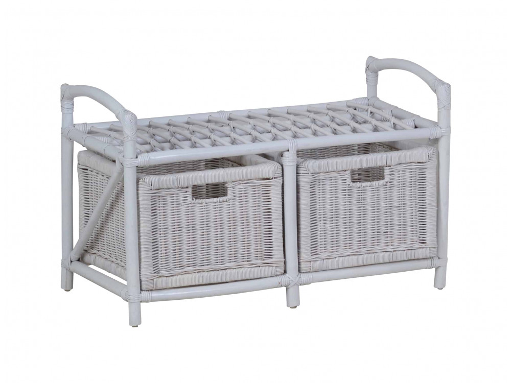 Rattanbank mit Körben weiß - 80178 | MiaMöbel
