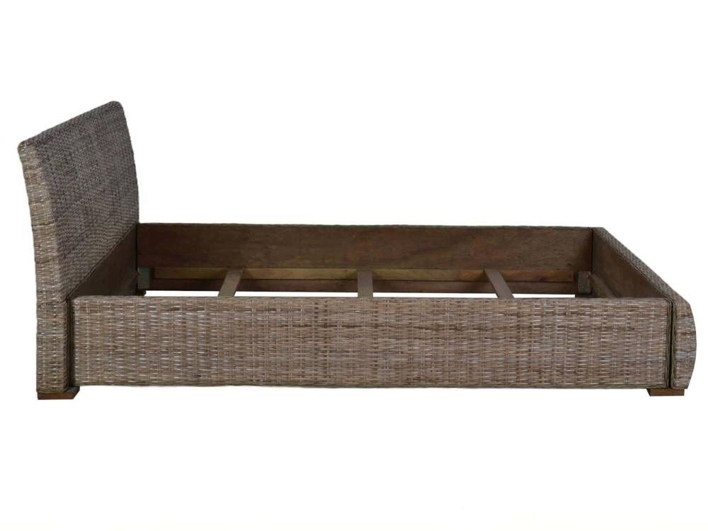 Bett  Modern Massivholz Rattan Mahagoni Kubu-grau