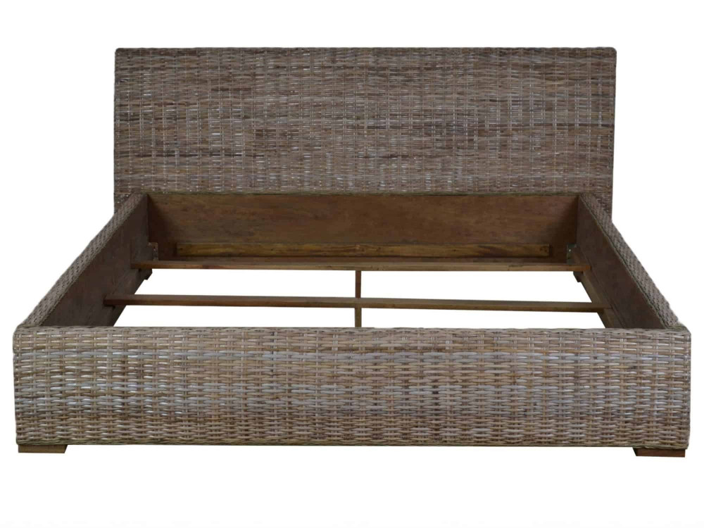 Bett  Modern Massivholz Rattan Mahagoni Kubu-grau