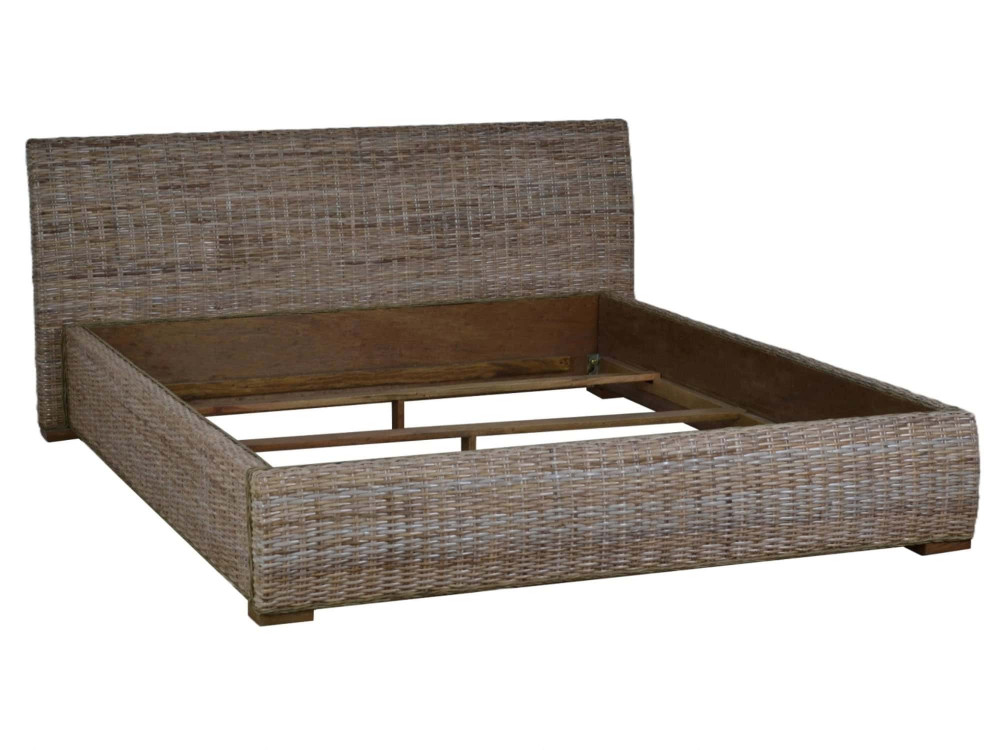 Bett  Modern Massivholz Rattan Mahagoni Kubu-grau