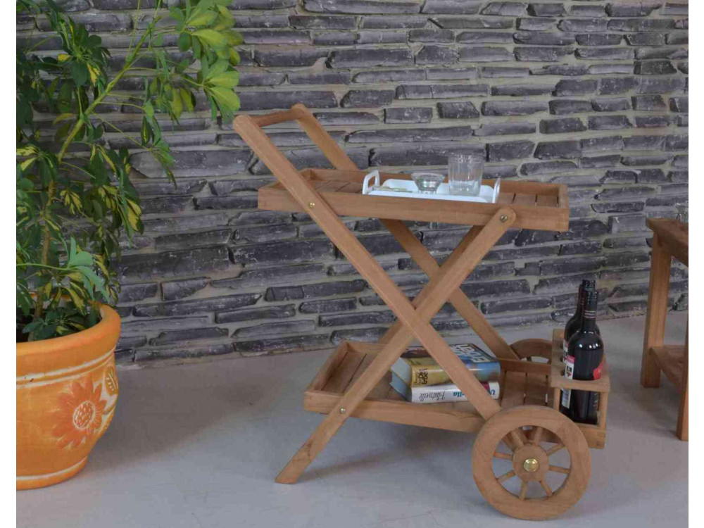 Servierwagen  Gartenmöbel Outdoor Modern Teak Honig 5