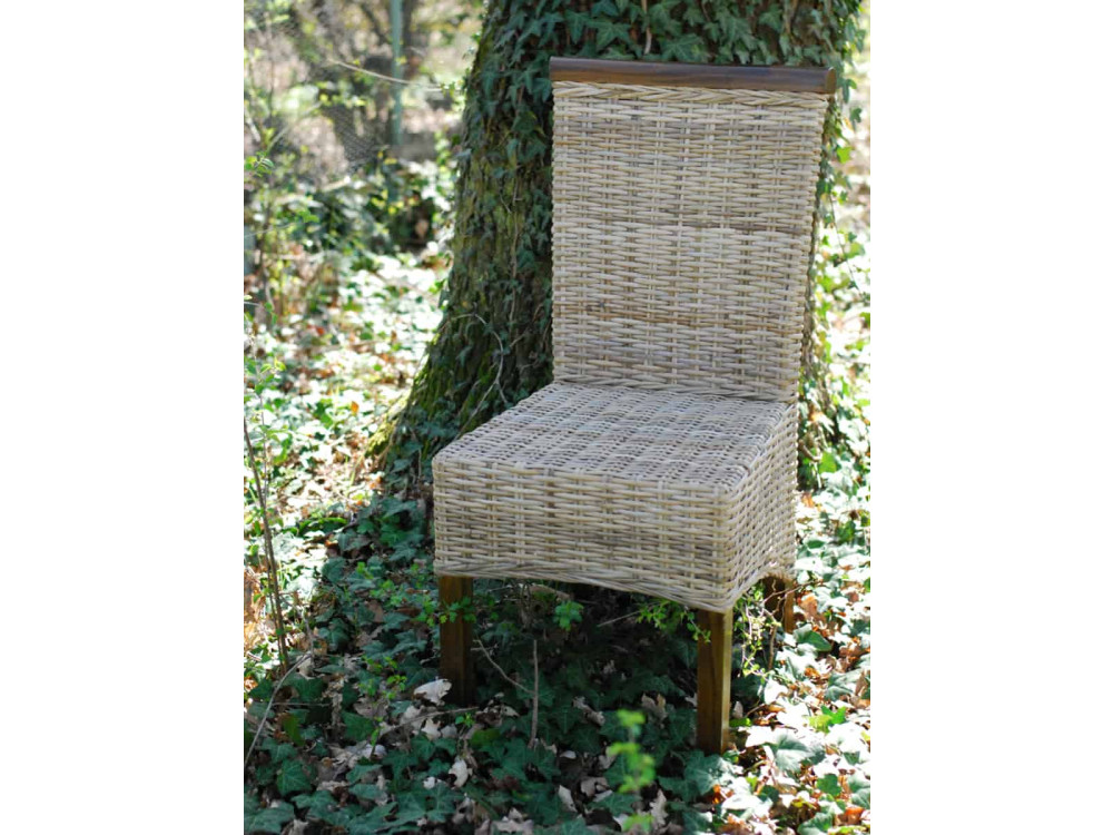 Esszimmerstuhl Rattan Landhaus Mahagoni Grau