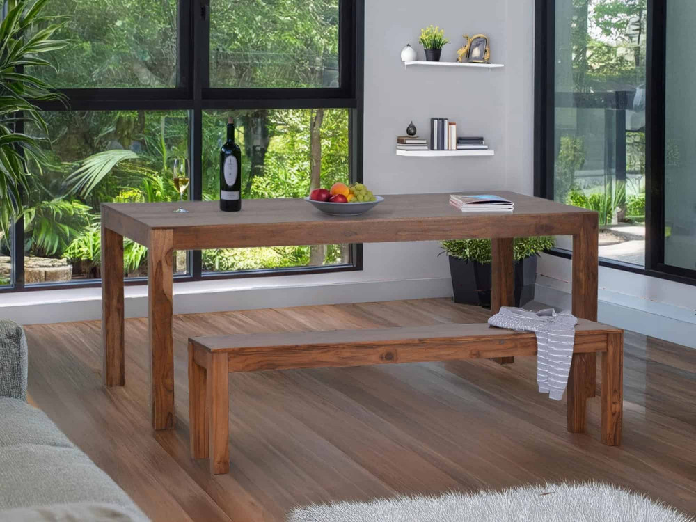 Esstisch Lendra Modern Massivholz Teak Hellbraun