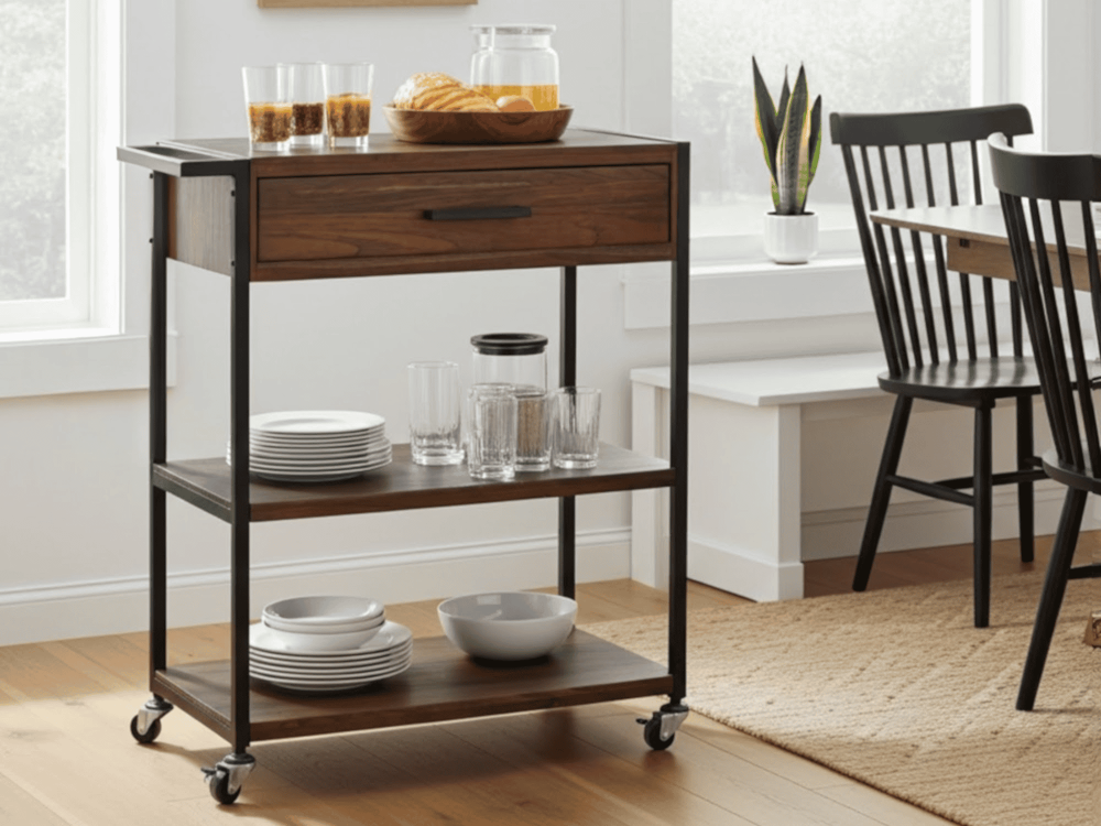 Servierwagen Tamesi Modern Metall Teak Braun