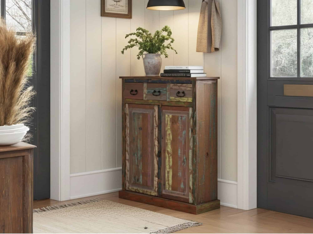 Schuhschrank Cancun Shabby Chic Massivholz Pinie Bunt