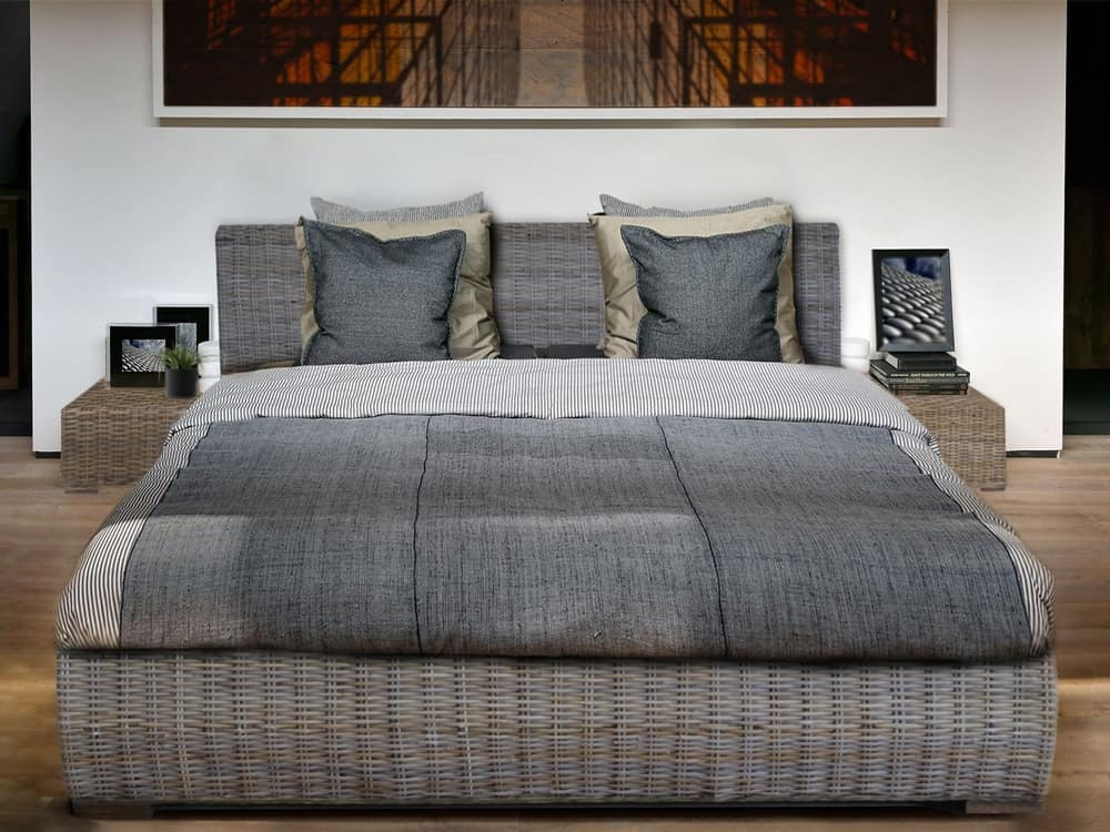 Bett  Modern Massivholz Rattan Mahagoni Kubu-grau