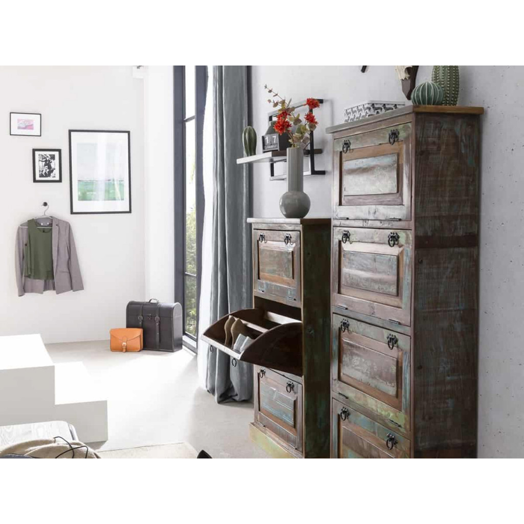 Wandregal  Shabby Chic Massivholz Metall Recycletes Holz Braun