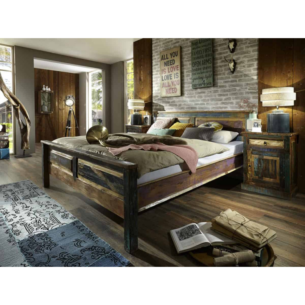 Bett  Shabby Chic Massivholz Recycletes Holz Braun