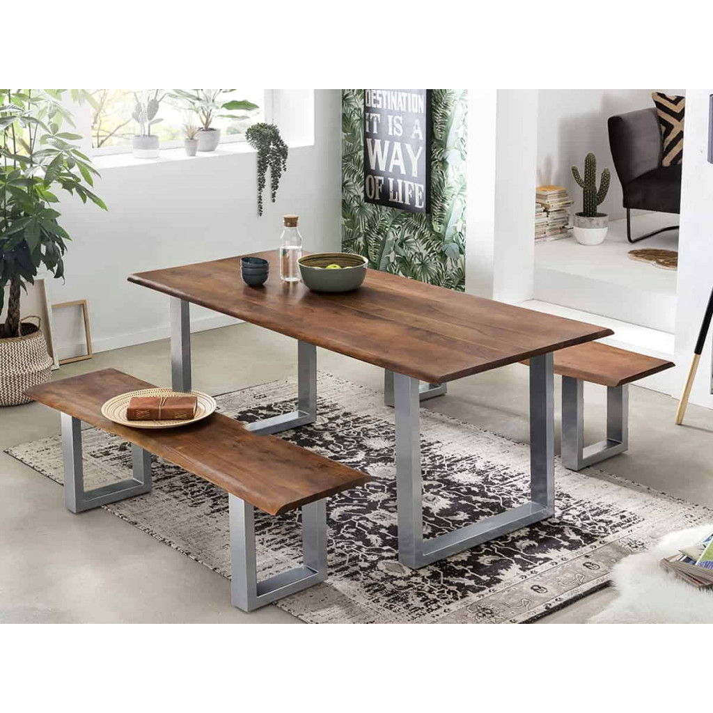 Esstisch Vanaja Modern Massivholz Metall Akazie Dunkelbraun