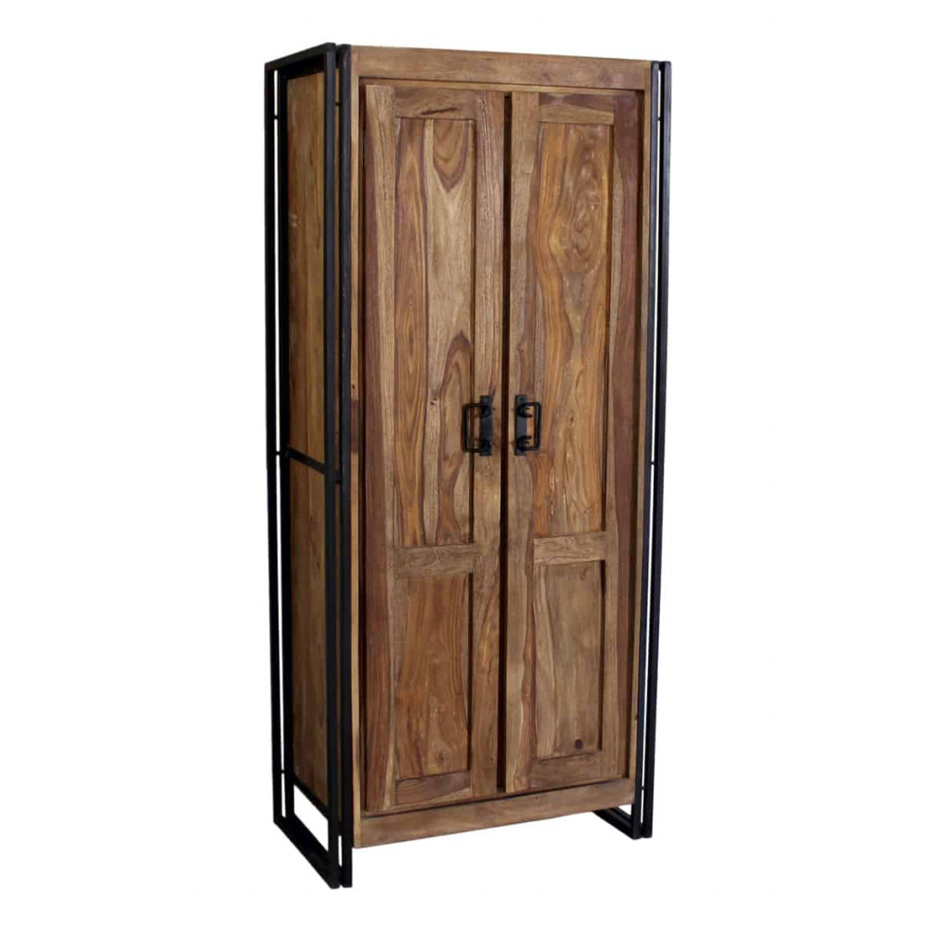 Garderobenschrank Madras Modern Massivholz Metall Akazie Braun