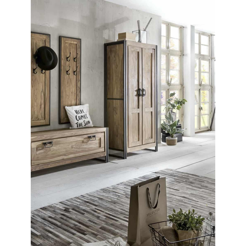 Garderobenschrank Madras Modern Massivholz Metall Akazie Braun