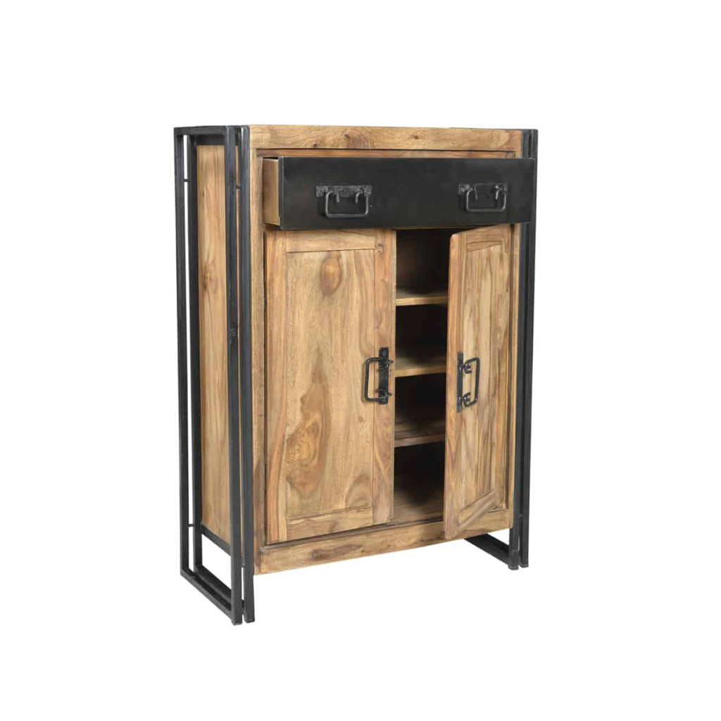 Highboard Madras Modern Massivholz Metall Akazie Braun