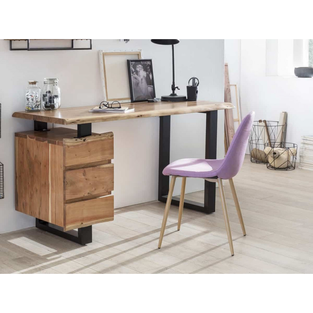 Schreibtisch  Modern Massivholz Metall Akazie Akazie natur