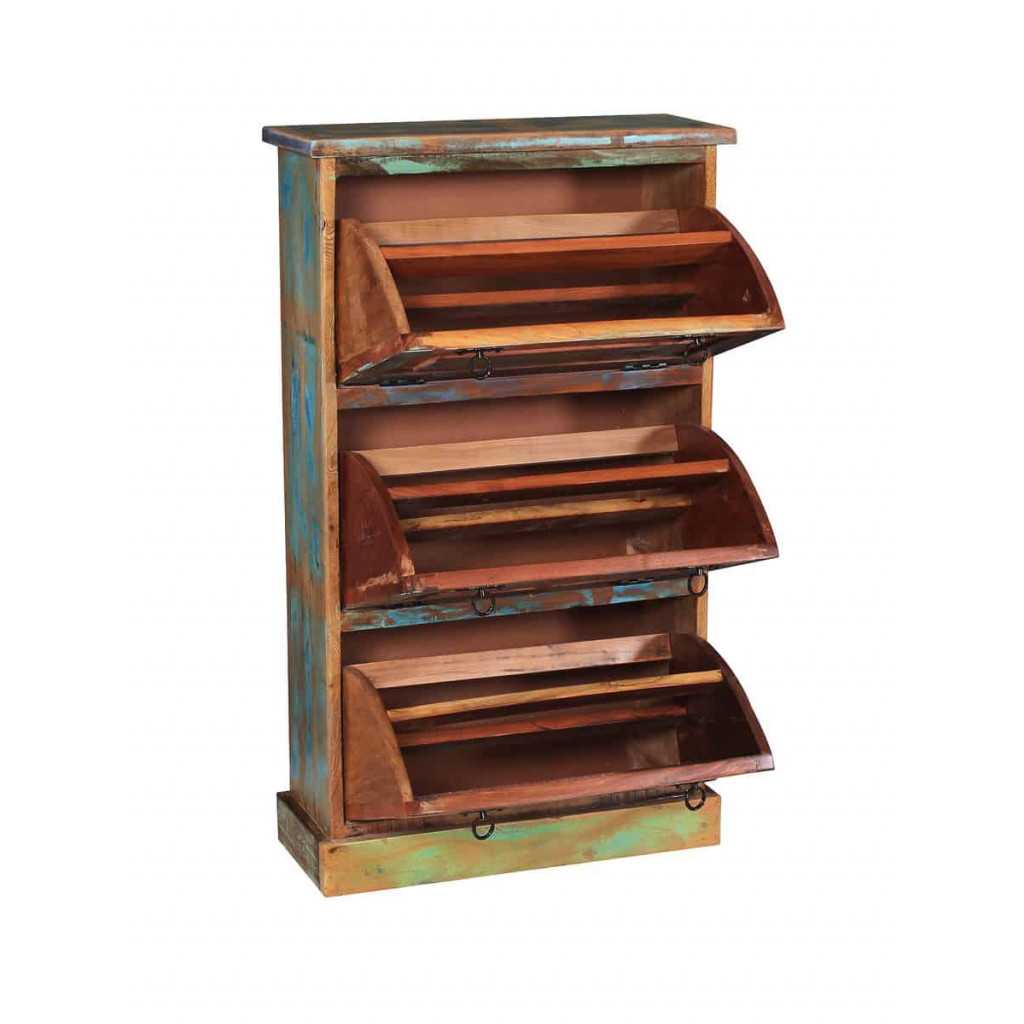 Schuhschrank  Shabby Chic Massivholz Metall Recycletes Holz Braun