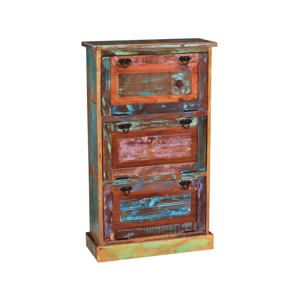 Schuhschrank  Shabby Chic Massivholz Metall Recycletes Holz Braun