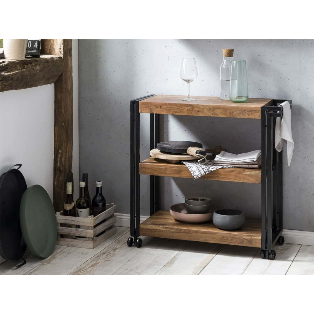 Servierwagen Madras Modern Massivholz Metall Akazie Braun