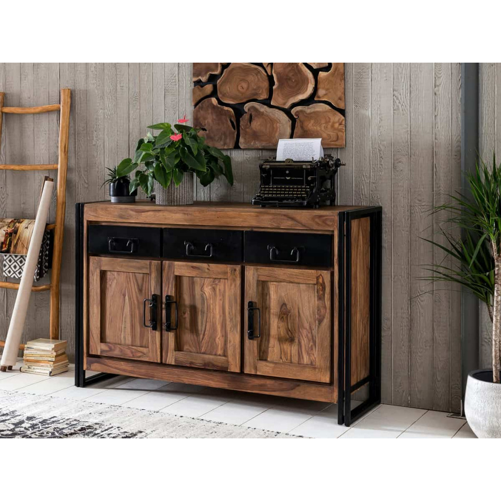Sideboard Madras Modern Massivholz Metall Akazie Braun