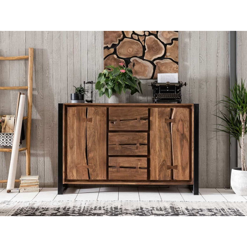Sideboard  Modern Massivholz Metall Akazie Akazie natur