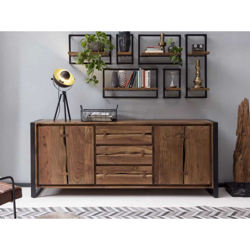 Sideboard  Modern Massivholz Metall Akazie Akazie natur