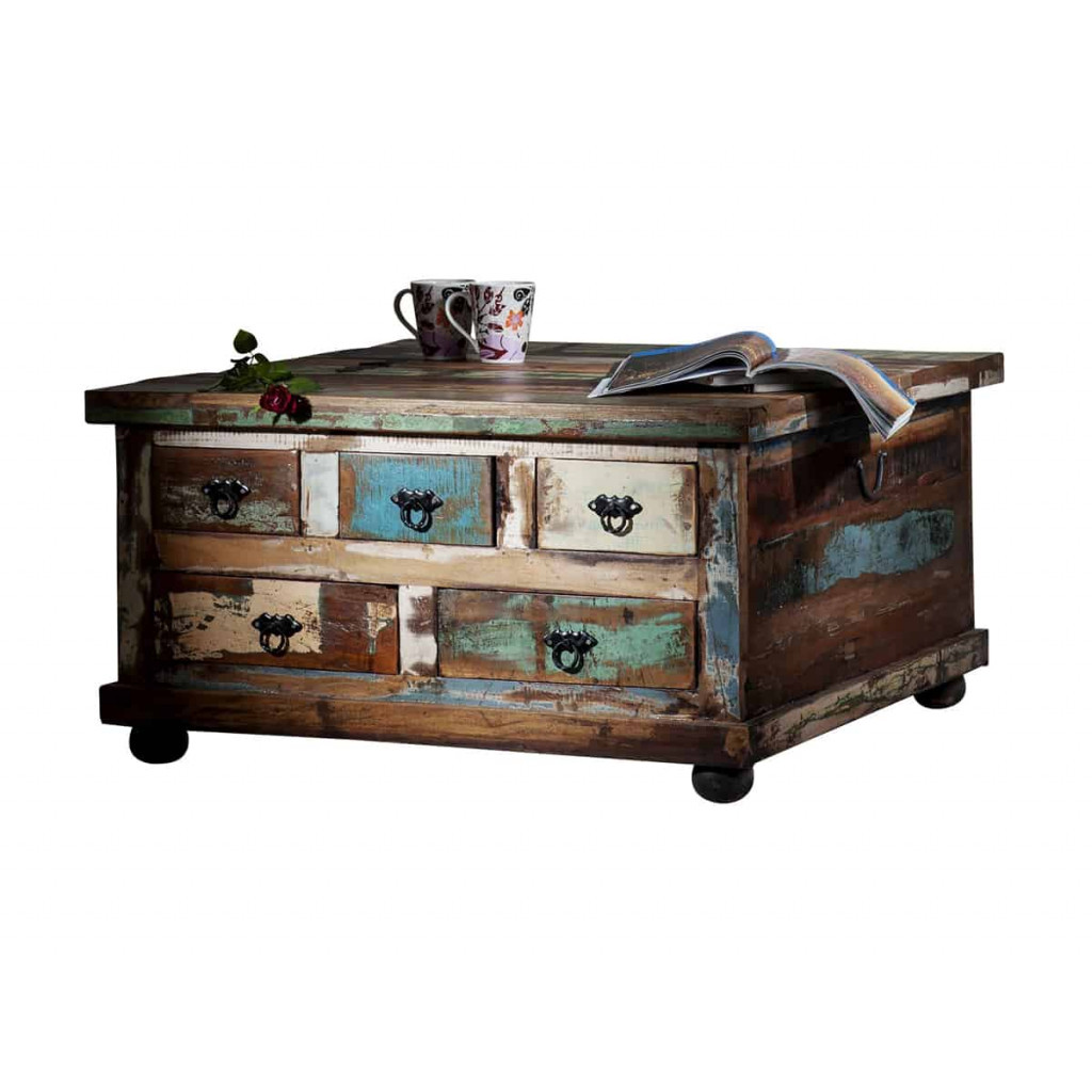 Truhentisch  Shabby Chic Massivholz Metall Recycletes Holz Braun