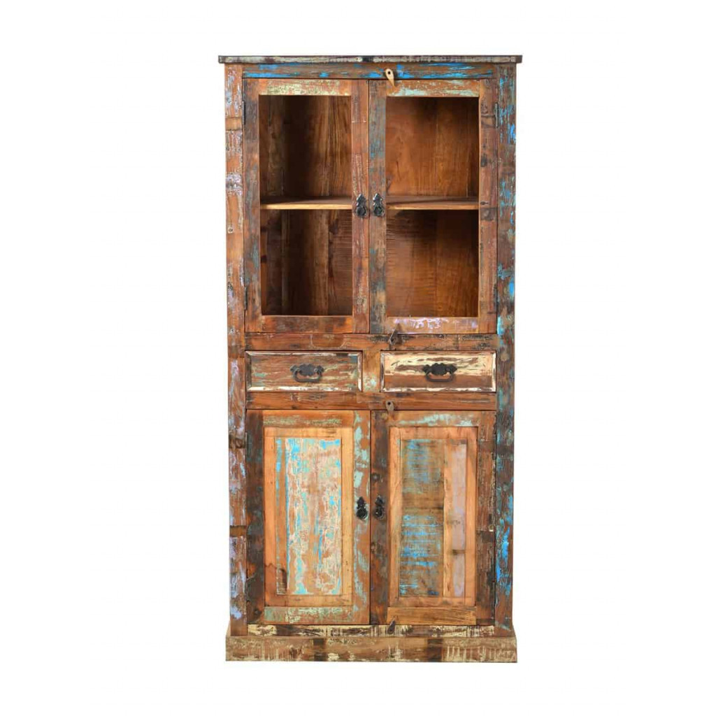 Vitrine  Shabby Chic Massivholz Recycletes Holz Braun