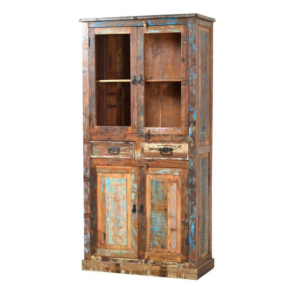 Vitrine  Shabby Chic Massivholz Recycletes Holz Braun
