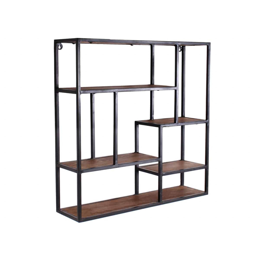 Wandregal Madras Modern Massivholz Metall Mango Braun