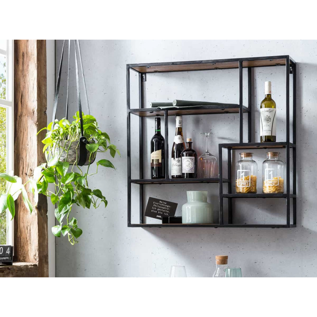 Wandregal Madras Modern Massivholz Metall Mango Braun