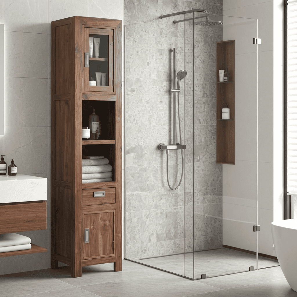 Hochschrank Bhatang Modern Massivholz Teak Braun