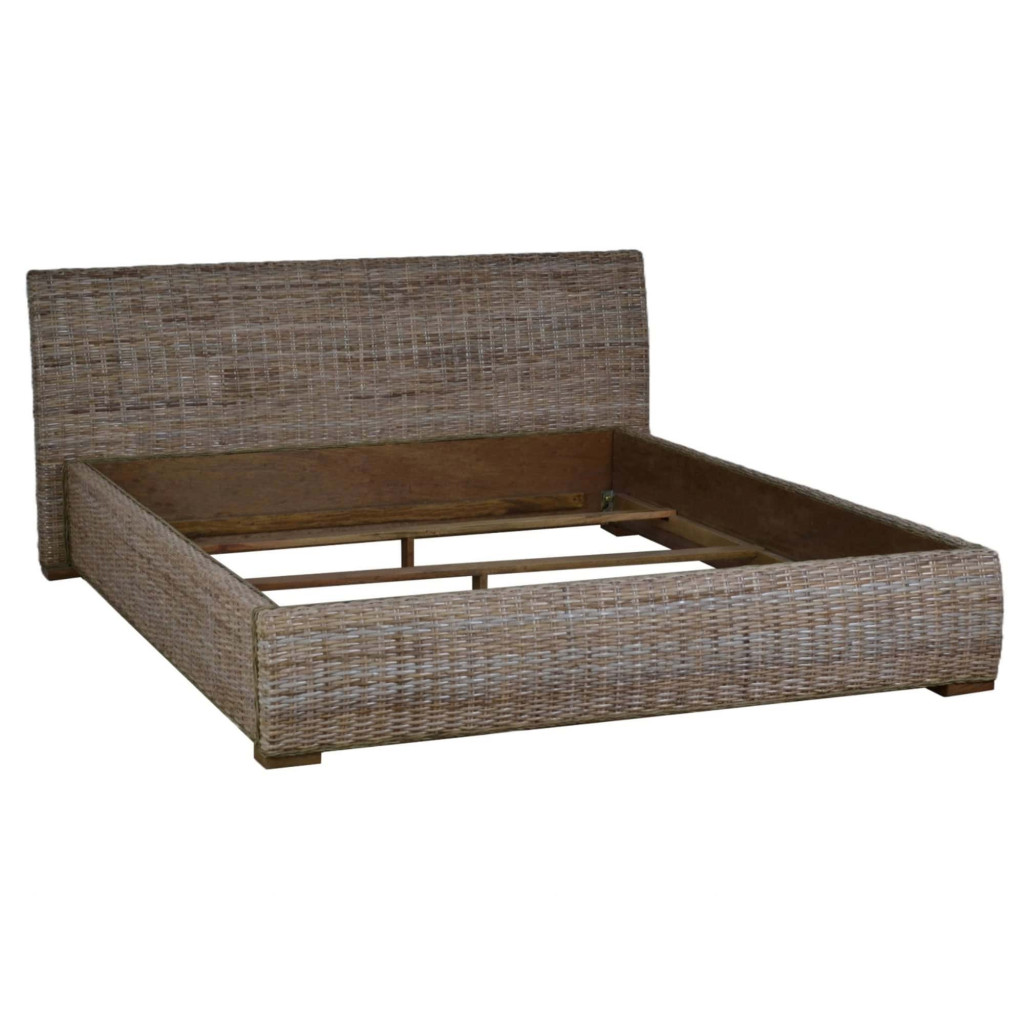 Bett  Modern Massivholz Rattan Mahagoni Kubu-grau