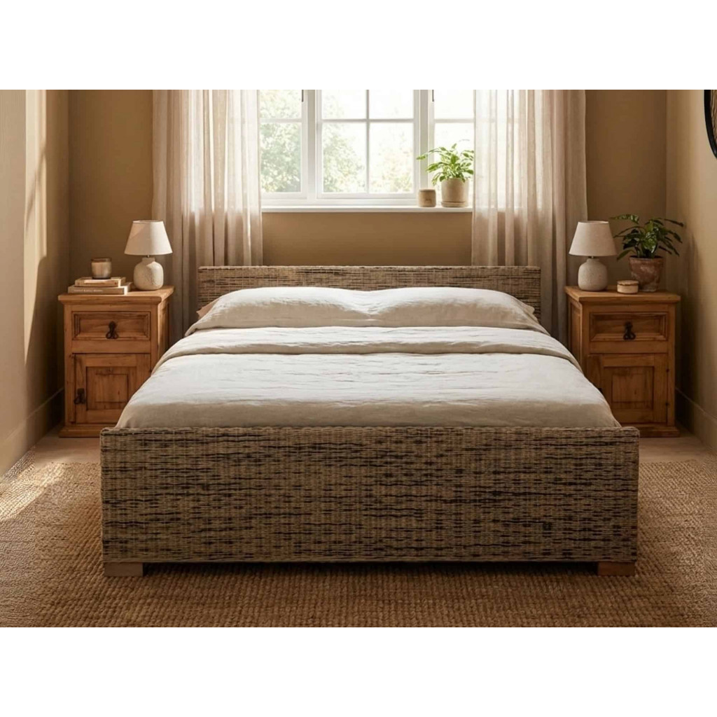 Bett Rattan Landhaus Massivholz Rattan Mahagoni Honig