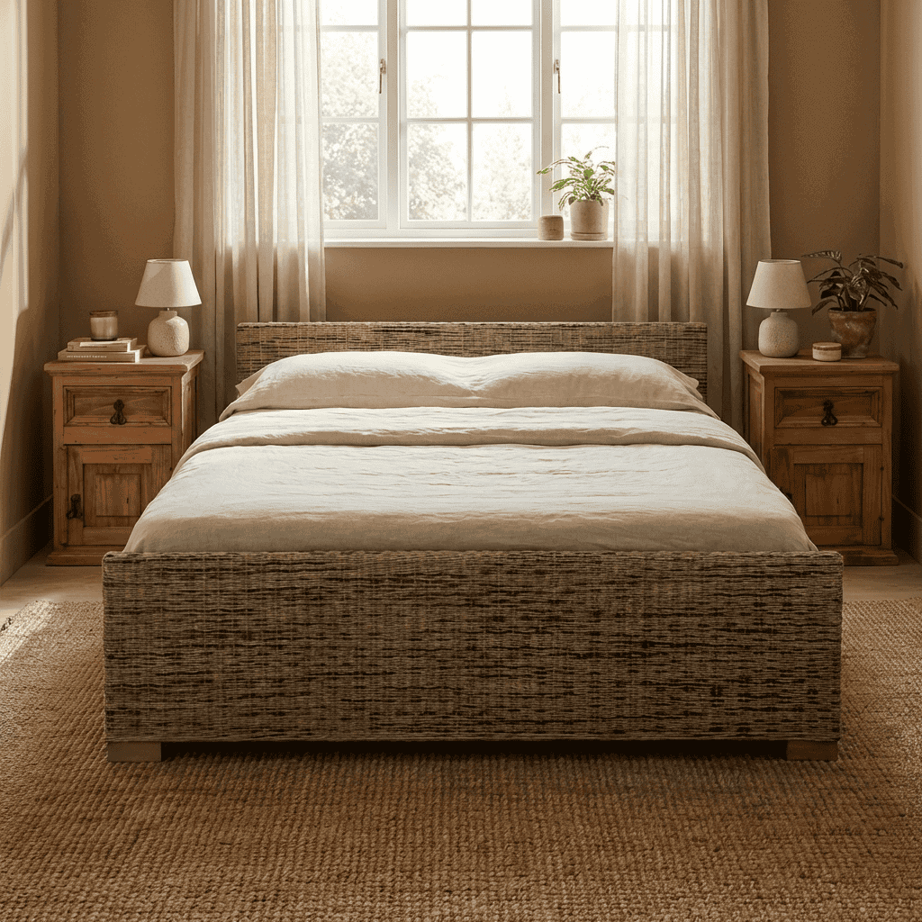 Bett Rattan Landhaus Massivholz Rattan Mahagoni Honig