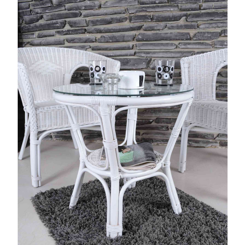 Couchtisch Rattan Landhaus Weiß