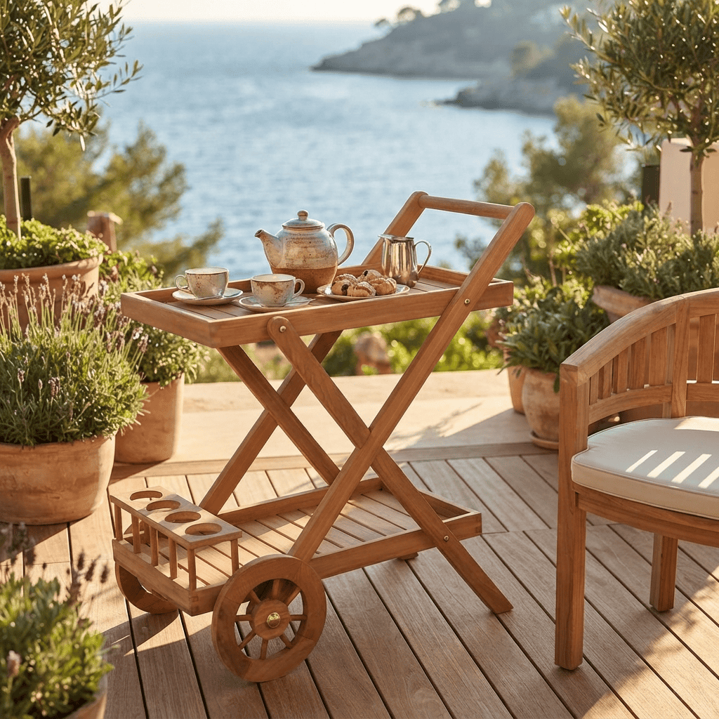 Servierwagen  Gartenmöbel Outdoor Modern Massivholz Teak Honig