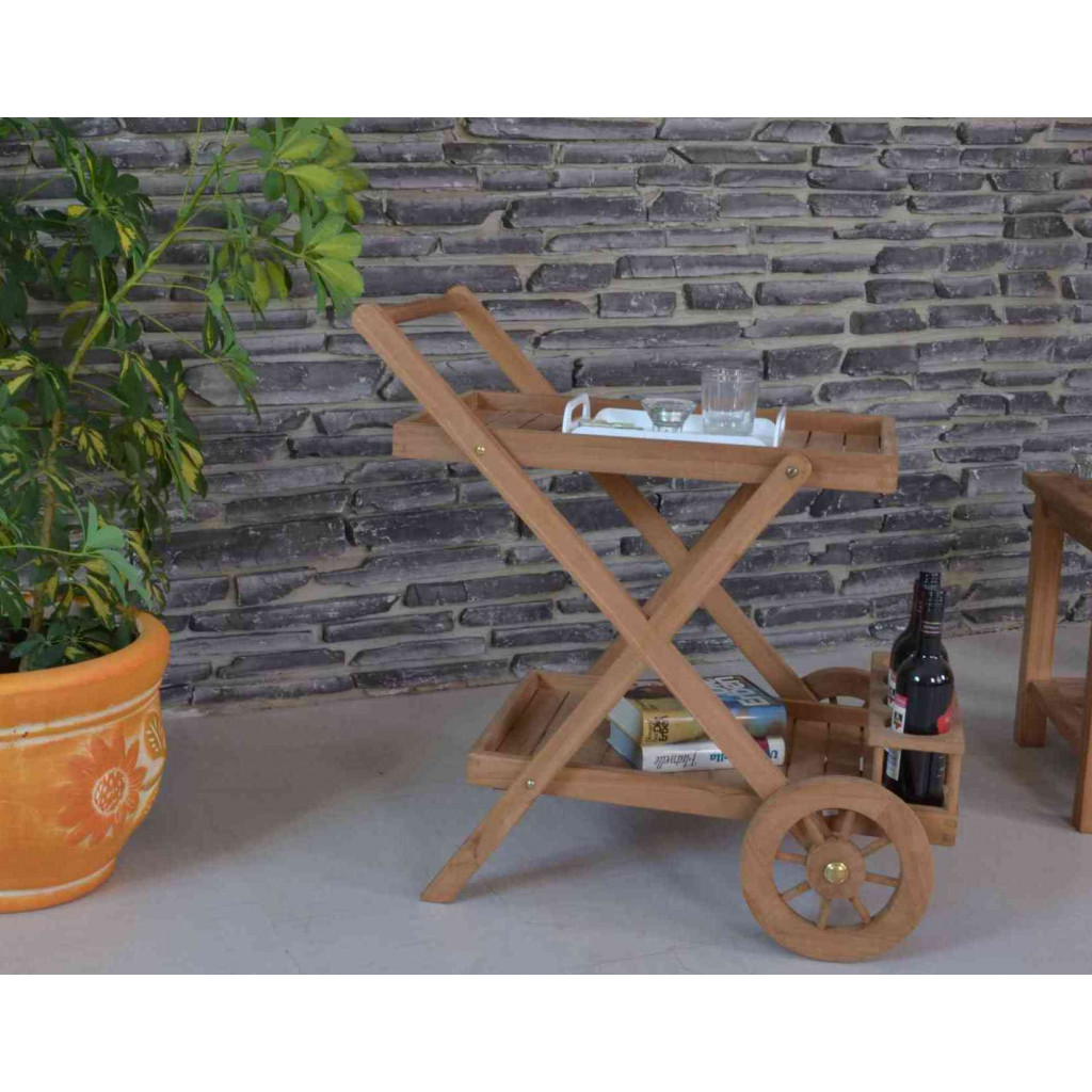 Servierwagen  Gartenmöbel Outdoor Modern Teak Honig 5