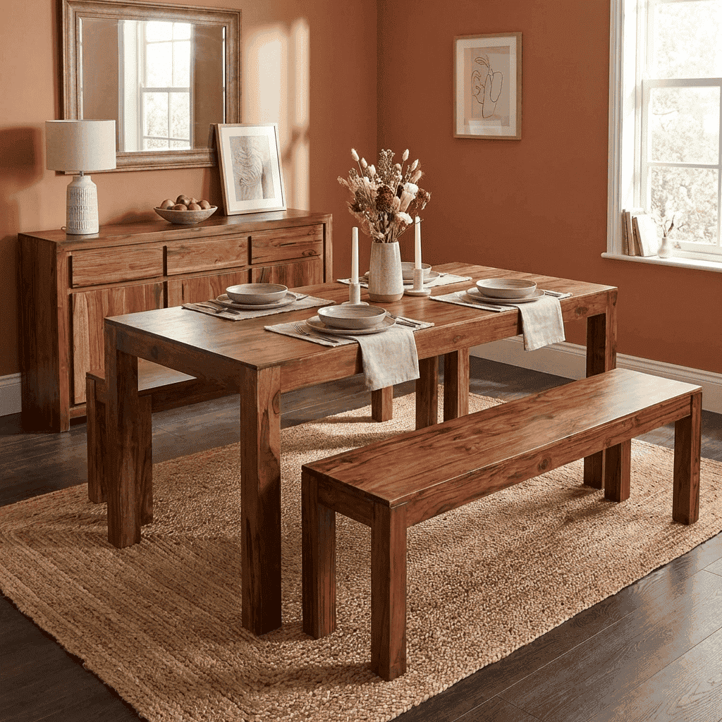 Esstisch Lendra Modern Massivholz Teak Hellbraun