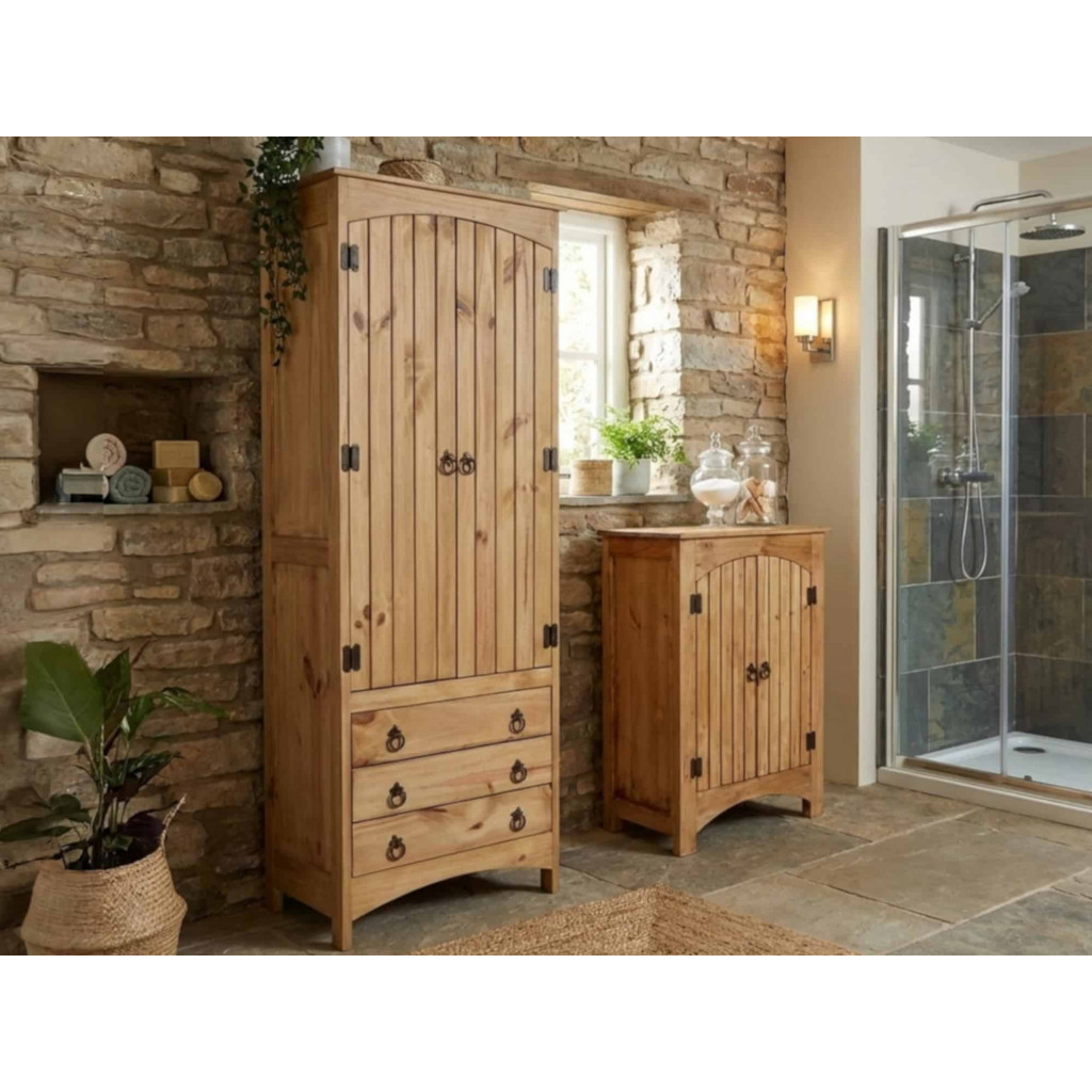 Hochschrank Mexico Möbel Landhaus Massivholz Pinie Honig