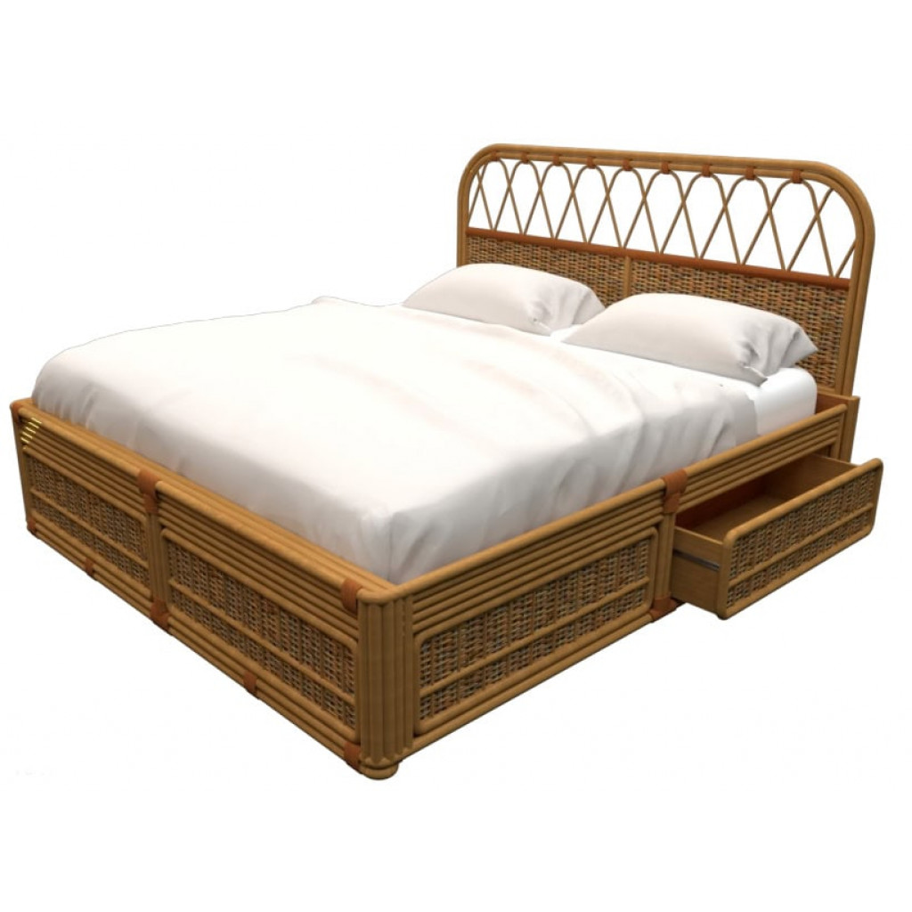 Bett Rattan Modern Honig